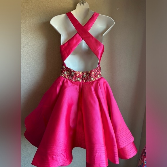 Mac Duggal Bright Pink A-Line Fit & Flare Floral Beaded Petticoat Formal Dress 2 - Picture 12 of 16